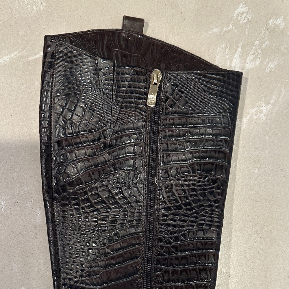 Vince Camuto Brown Croc-Embossed Heeled Boots - Picture 4 of 8
